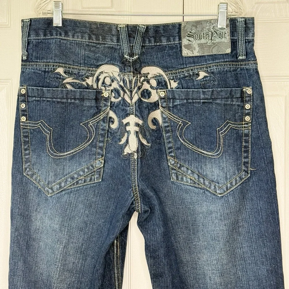 Vtg Southpole Baggy Jeans 38 Y2K Embroidered Tribal Urban Hip Hop Skater Denim
